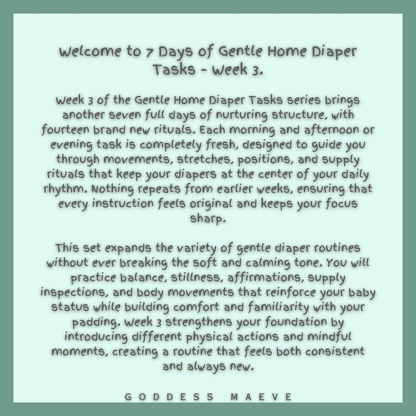 7 Days of Gentle Home Adult Diaper Tasks Week 3 ABDL Pack PDF Digital Download Goddess Maeve