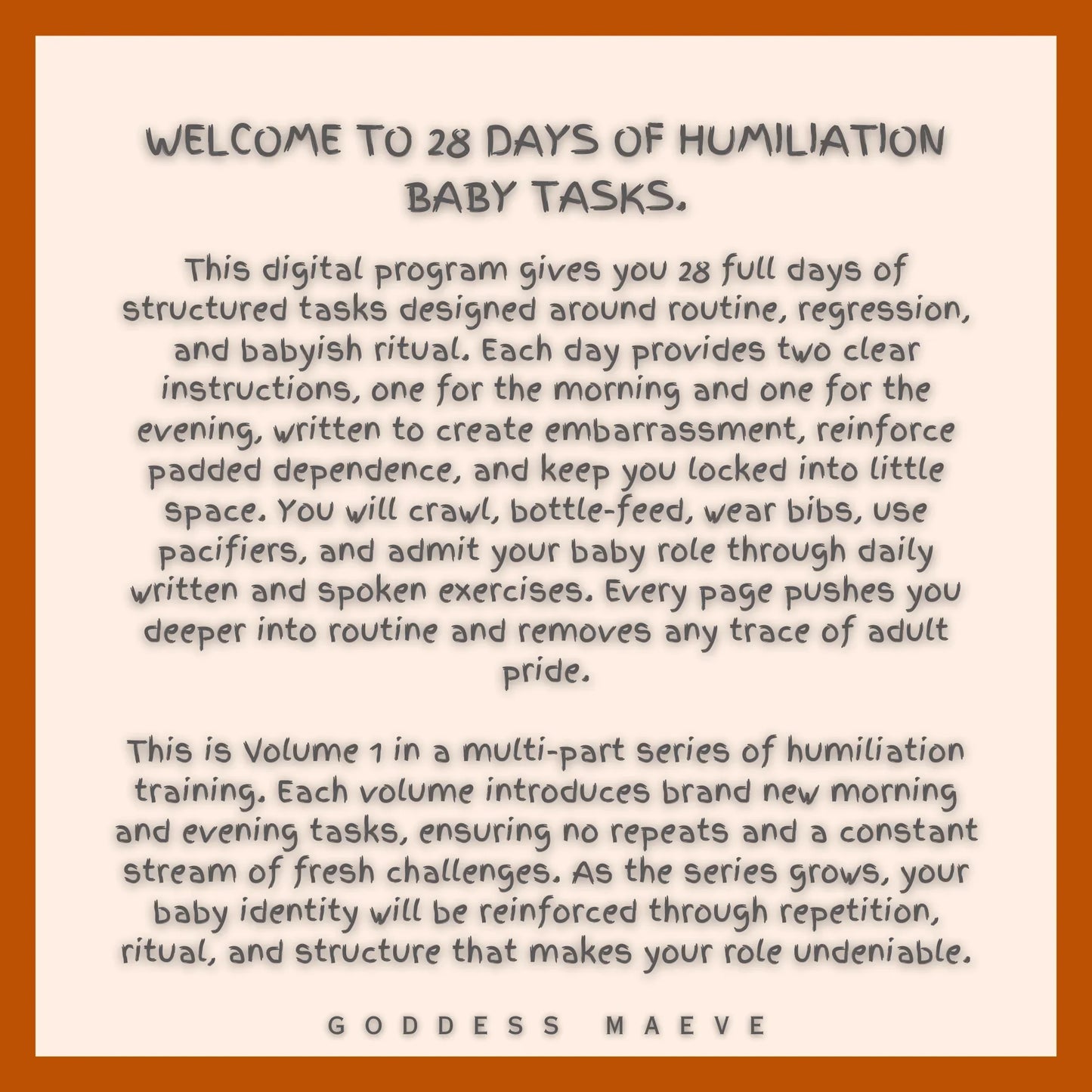 28 days of structured ABDL tasks digital program, text description on cream background with orange border.