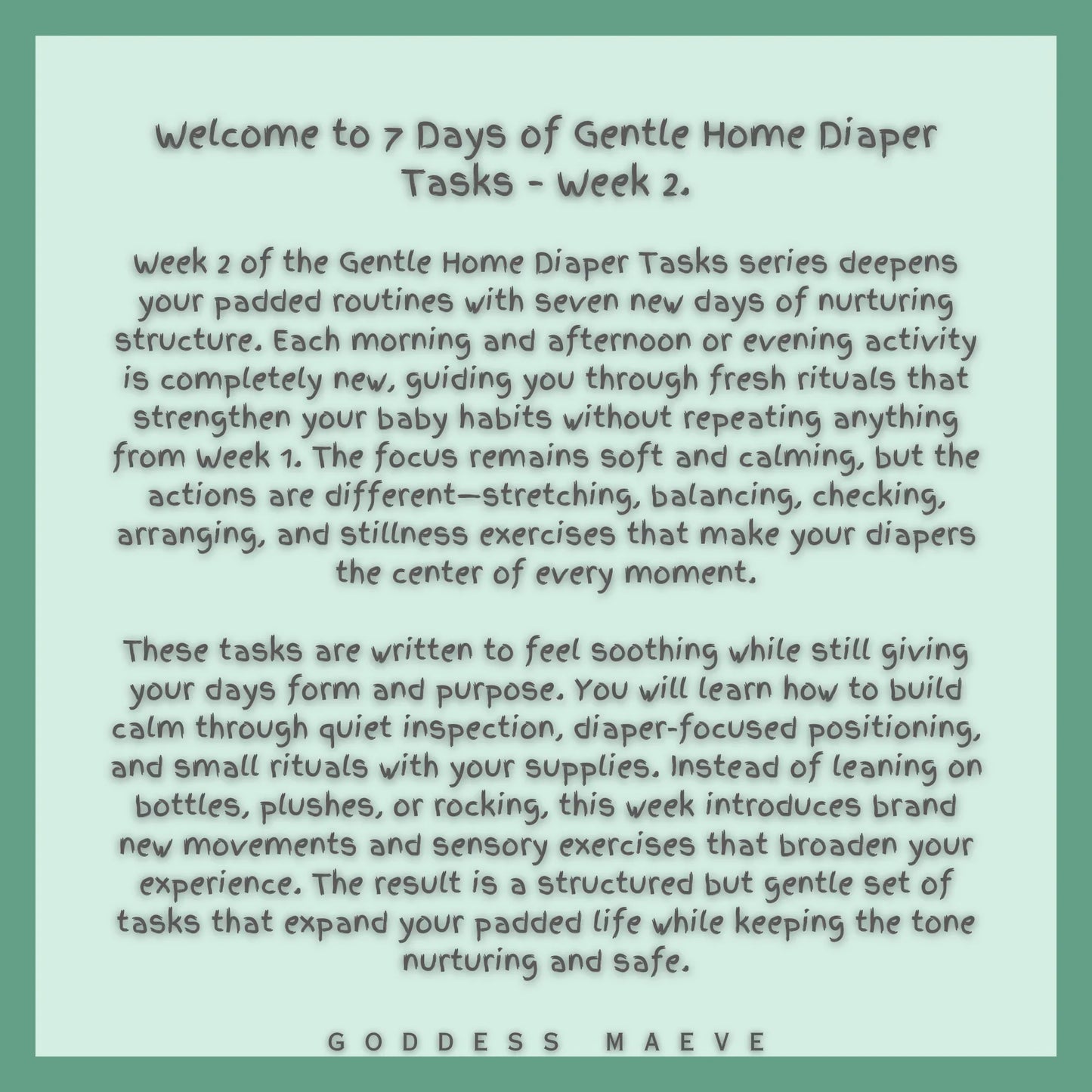 7 Days of Gentle Home Diaper Tasks Week 2 ABDL Adult Pack Digital Download PDF Goddess Maeve