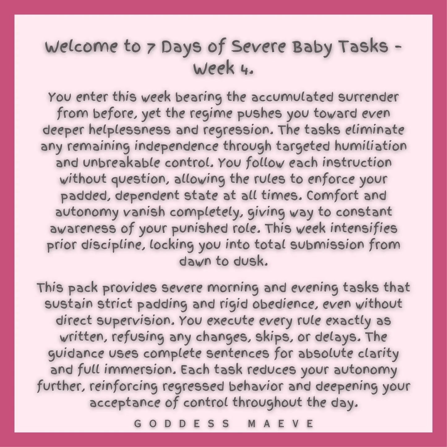 7 Days of Severe Baby Tasks Week 4 routine digital download description on pink background
