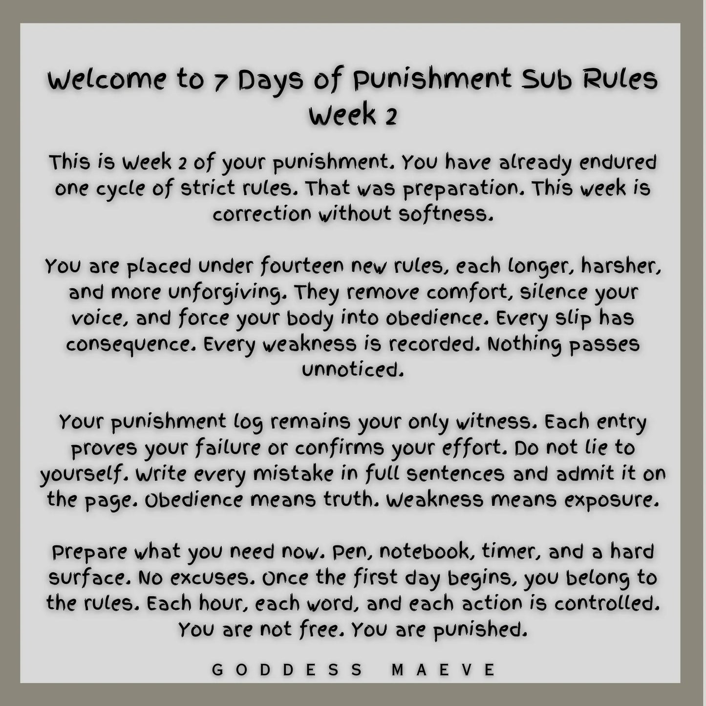 7 Days of Punishment Submissive Adult Rules Week 2 Pack Digital Download PDF Goddess Maeve - Goddess Maeve