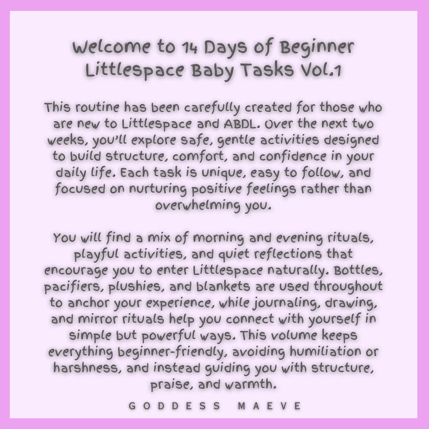 14 Days of Beginner Littlespace Adult Tasks Volume 1 ABDL Pack Digital Download PDF Goddess Maeve - Goddess Maeve