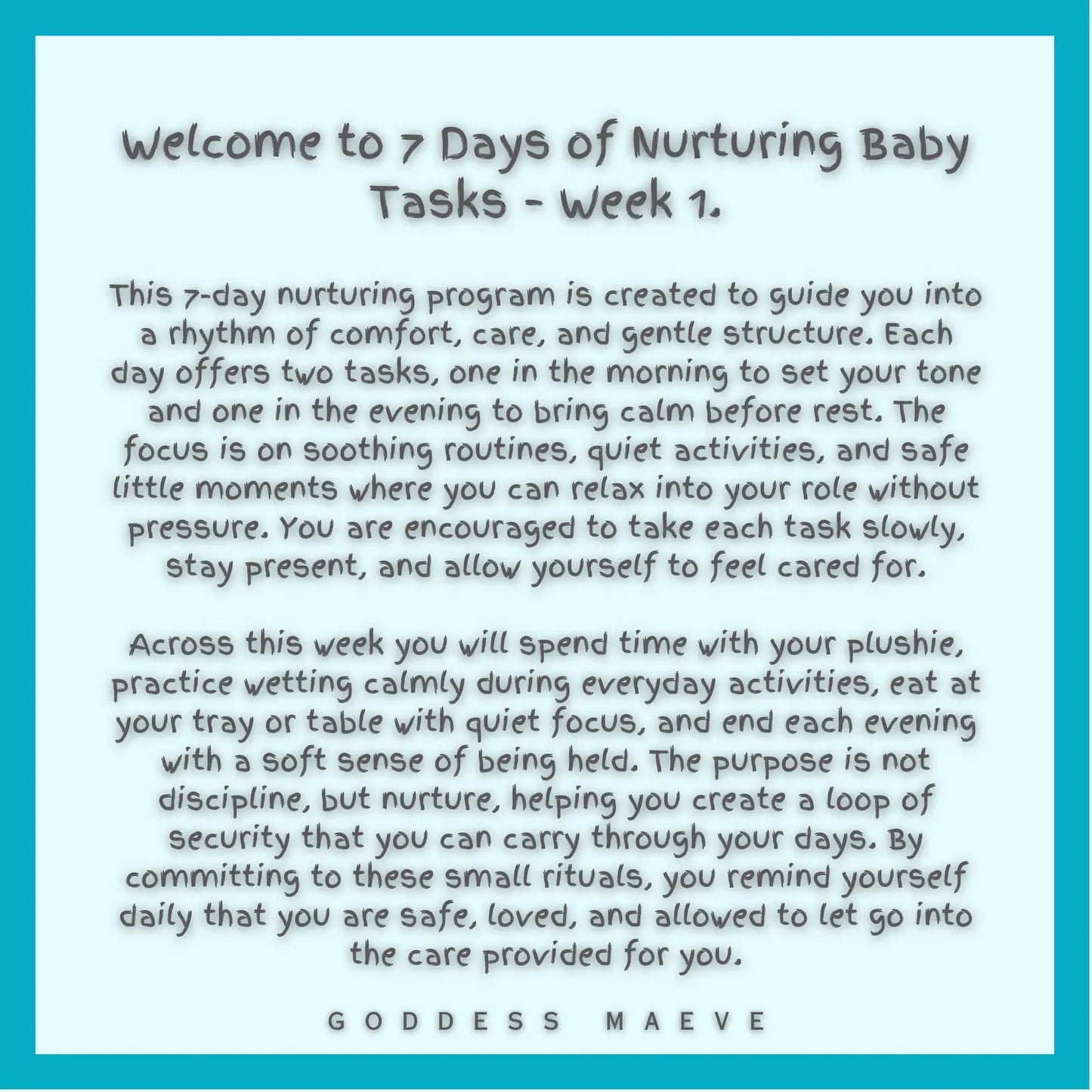 7 Days Of Nurturing Adult Tasks Week 1 ABDL Pack PDF Digital Download Goddess Maeve - Goddess Maeve