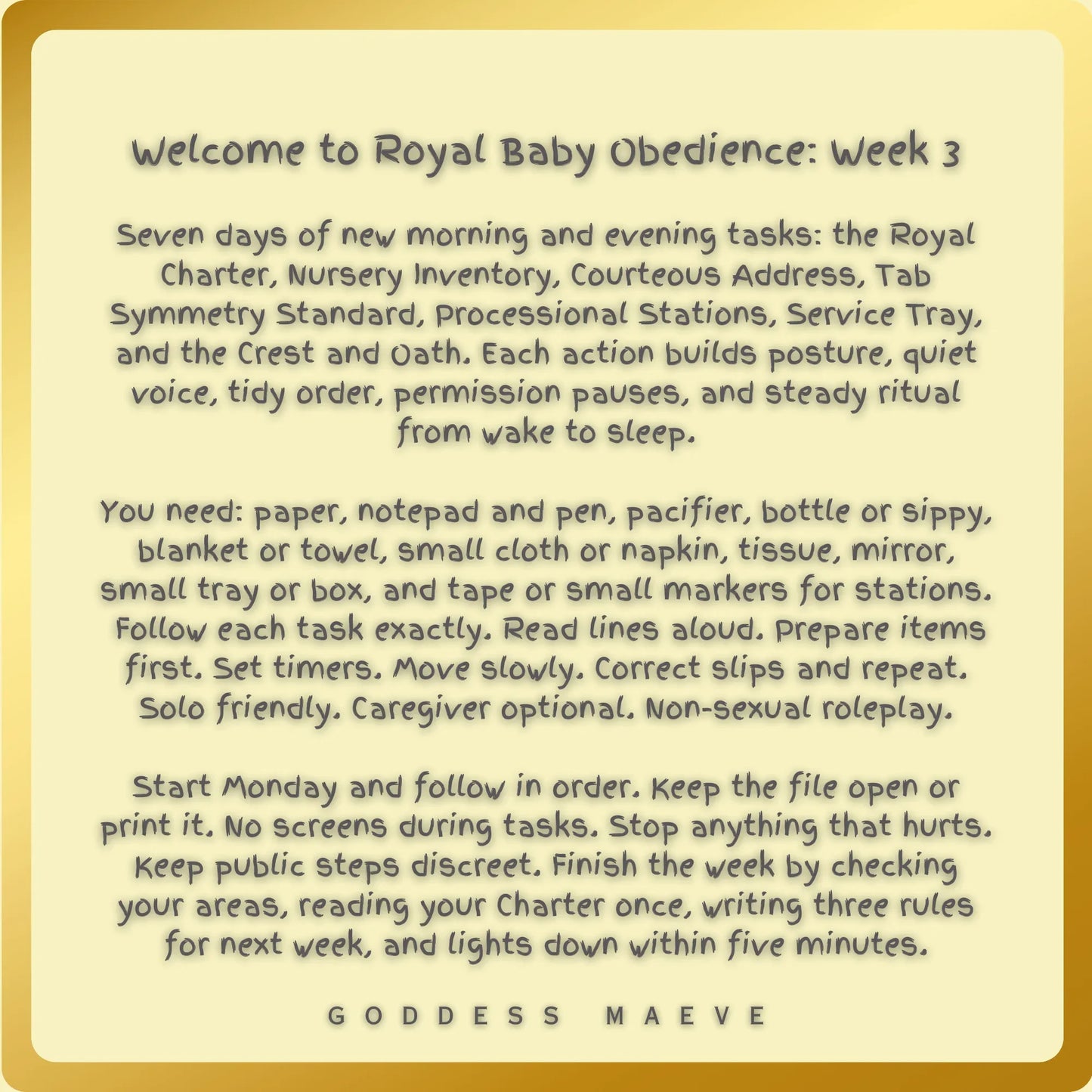 7 Days of Royal Adult Tasks Week 3 ABDL Pack Digital Download PDF Goddess Maeve