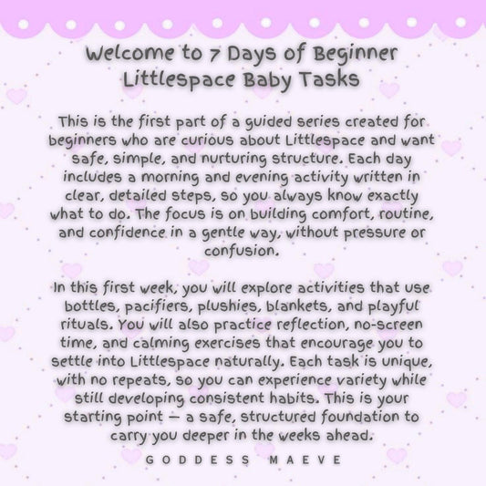 7 Days of Beginner Littlespace Baby Tasks Week 1 | Printable Routine Pack | Morning & Evening Rules, Structure and Regression Guide