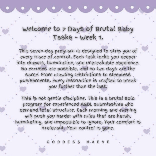 7 Days of Brutal ABDL Obedience Tasks PDF | Week 1 Training Program | Strict ABDL Rules, Humiliation, Punishment, Control Pack
