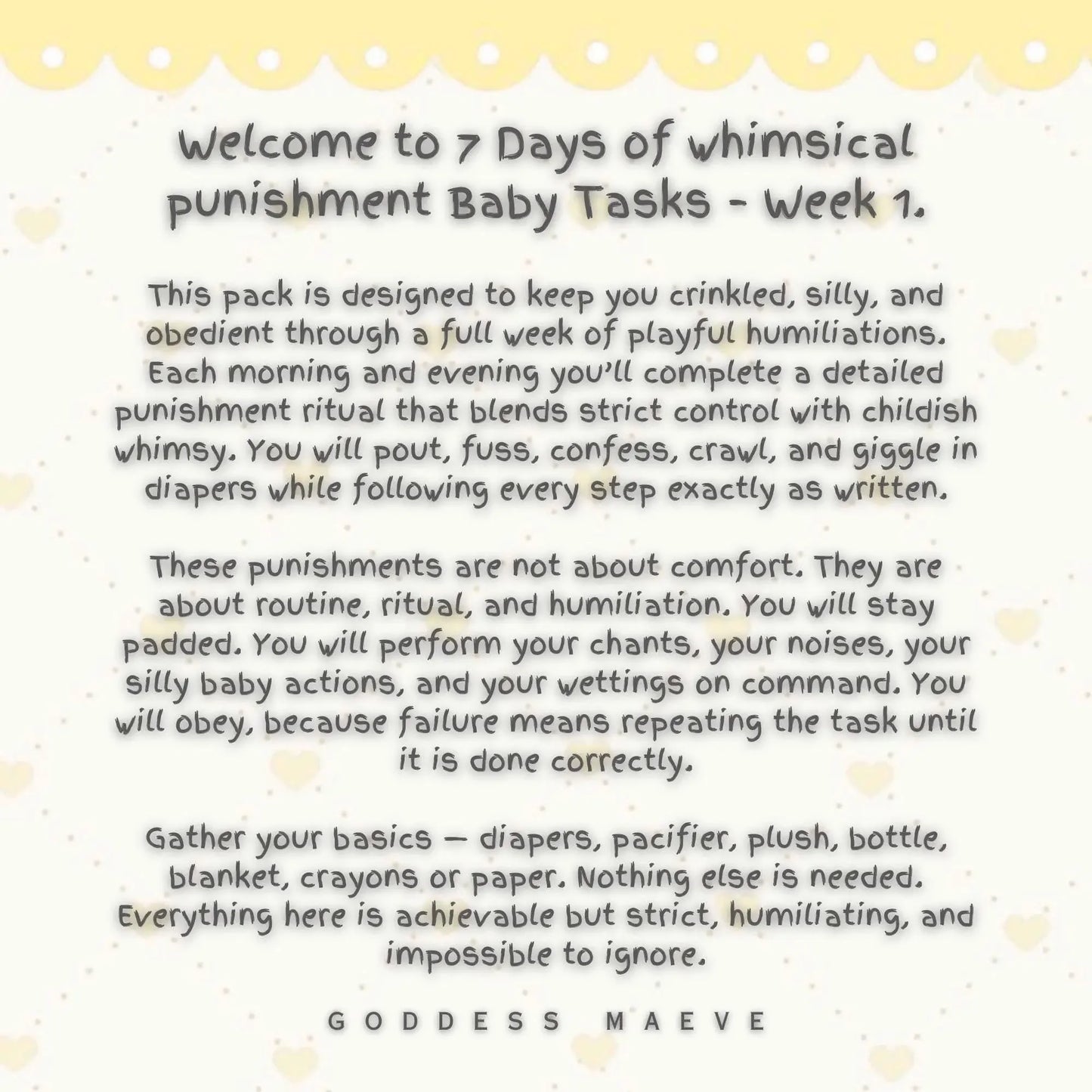 7 Days of Whimsical Adult Tasks Week 1 ABDL Pack PDF Download Goddess Maeve - Goddess Maeve