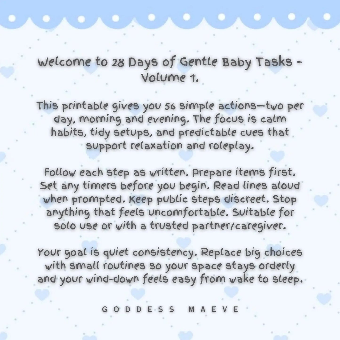 28 Days of Gentle Adult Tasks Volume 1 ABDL Pack Digital Download PDF Goddess Maeve - Goddess Maeve