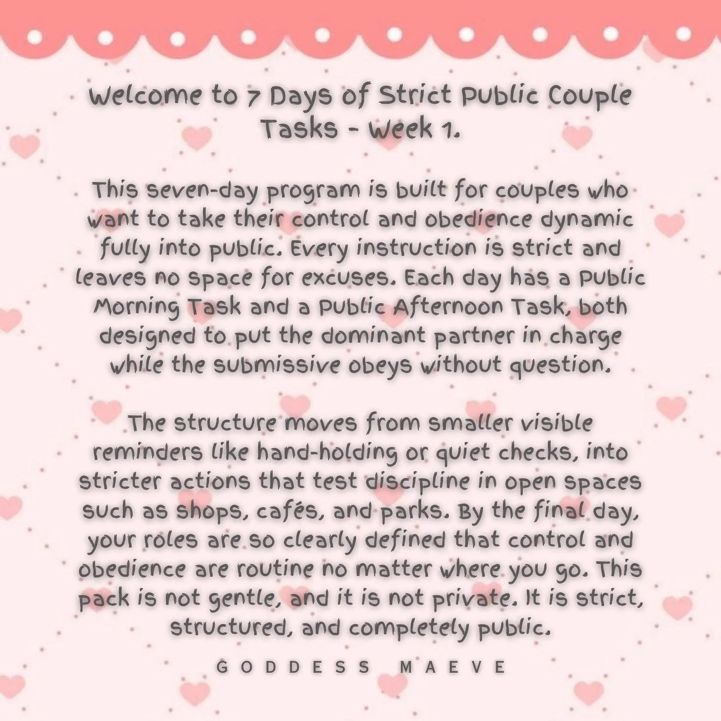 7 Days of Strict Public Couple Adult Tasks Week 1 ABDL Pack PDF Digital Download Goddess Maeve - Goddess Maeve