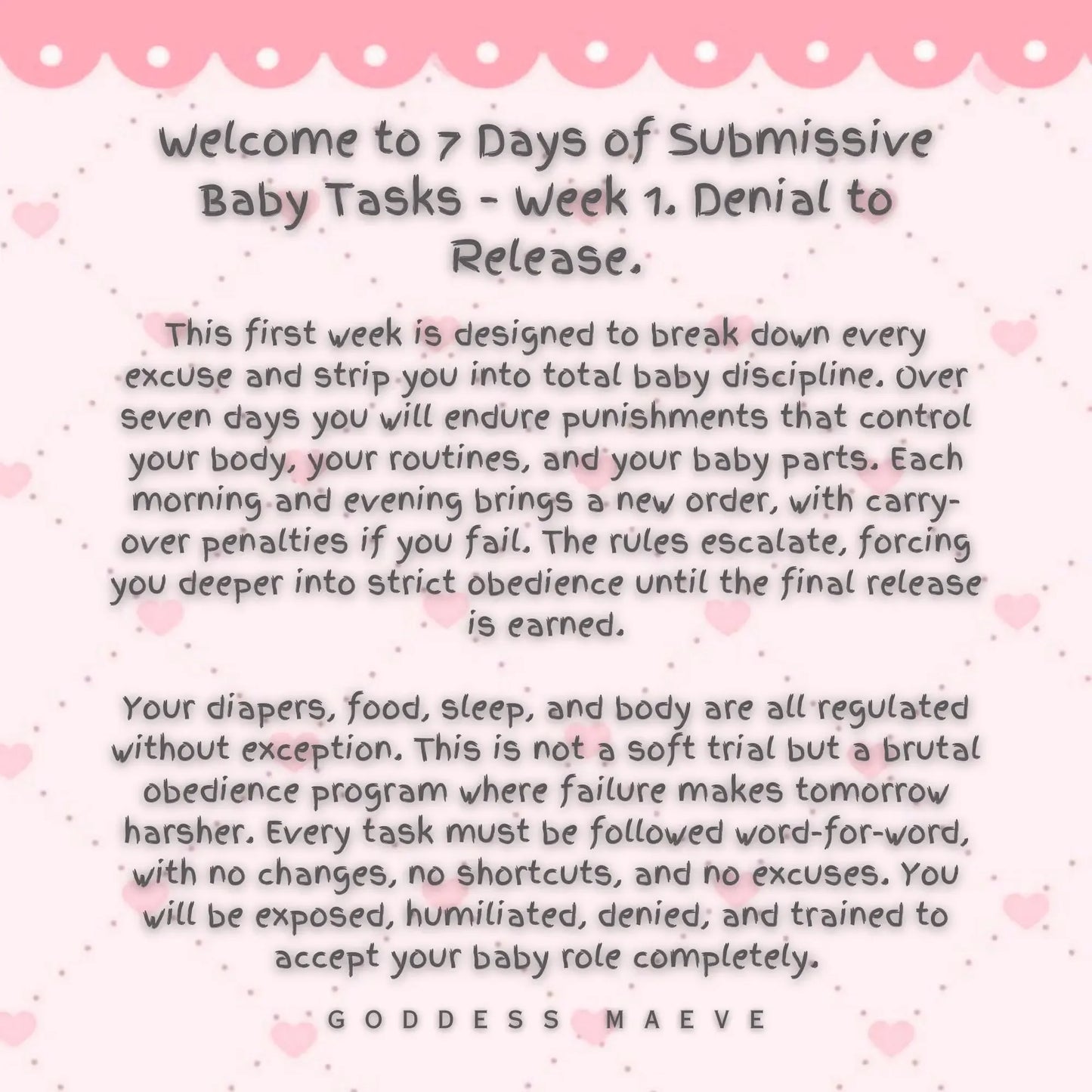 7 Day of Submissive Adult Tasks Week 1 ABDL Pack PDF Digital Download Goddess Maeve - Goddess Maeve