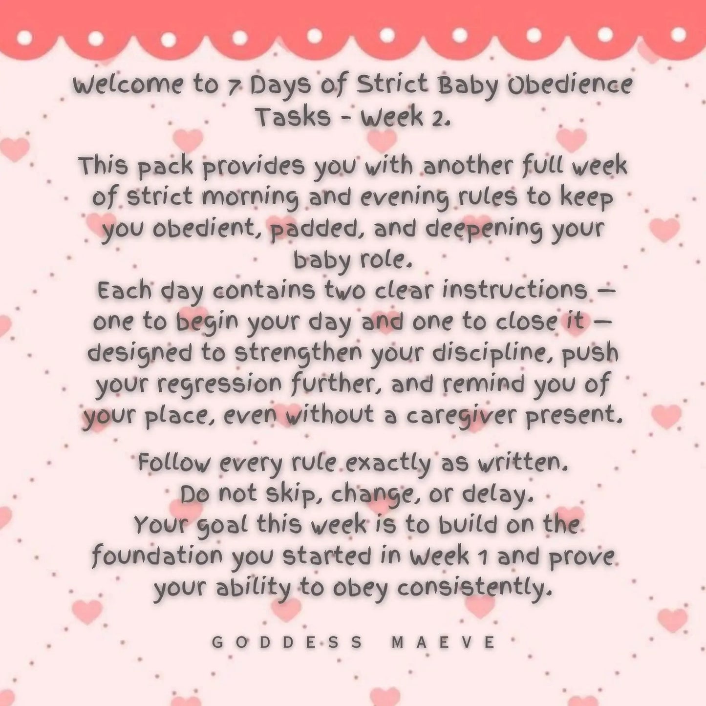 7 Days of Strict Adult Tasks Week 2 ABDL Pack Digital Download PDF Goddess Maeve - Goddess Maeve
