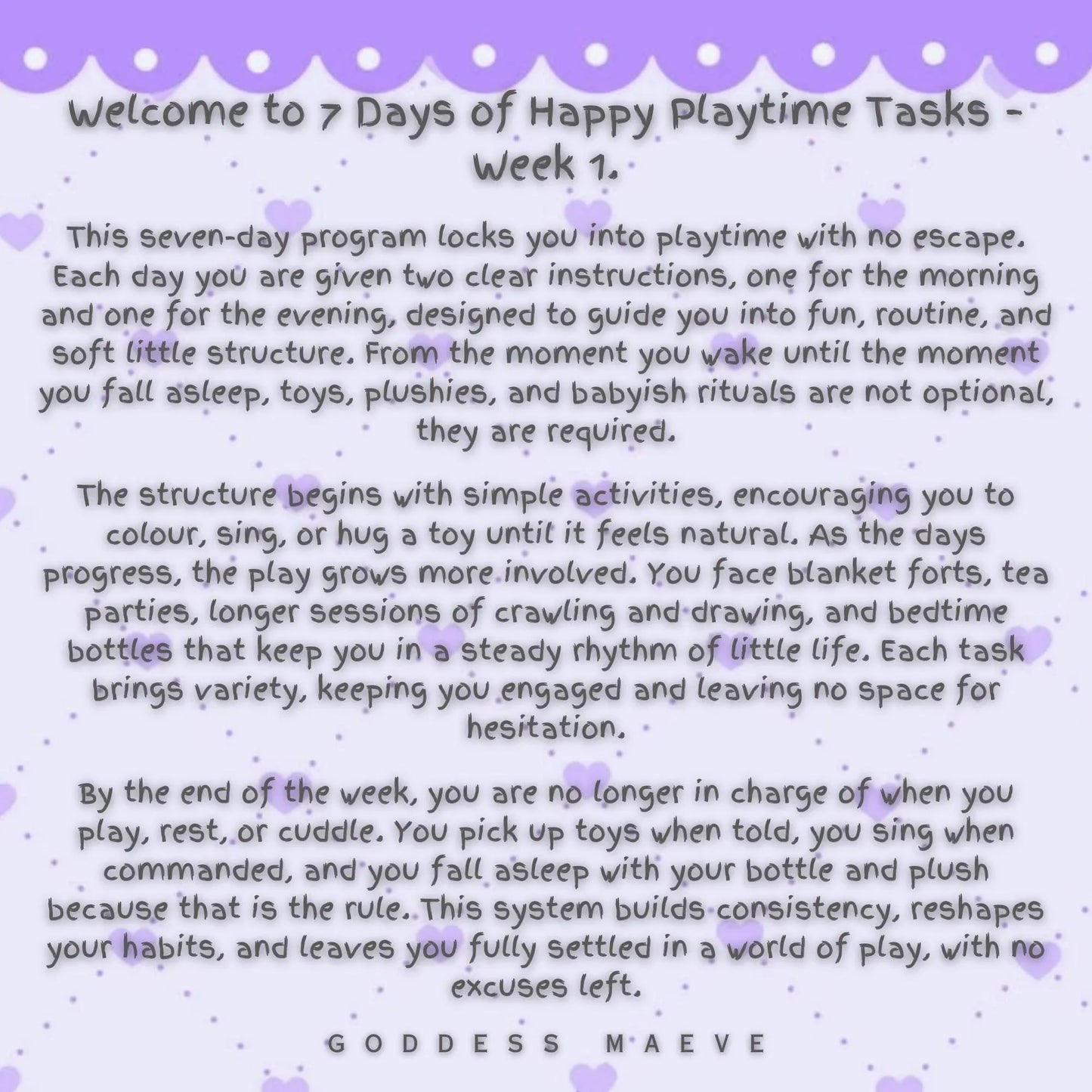 7 Days of Happy Playtime Adult Tasks Week 1 ABDL Pack PDF Digital Download Goddess Maeve - Goddess Maeve