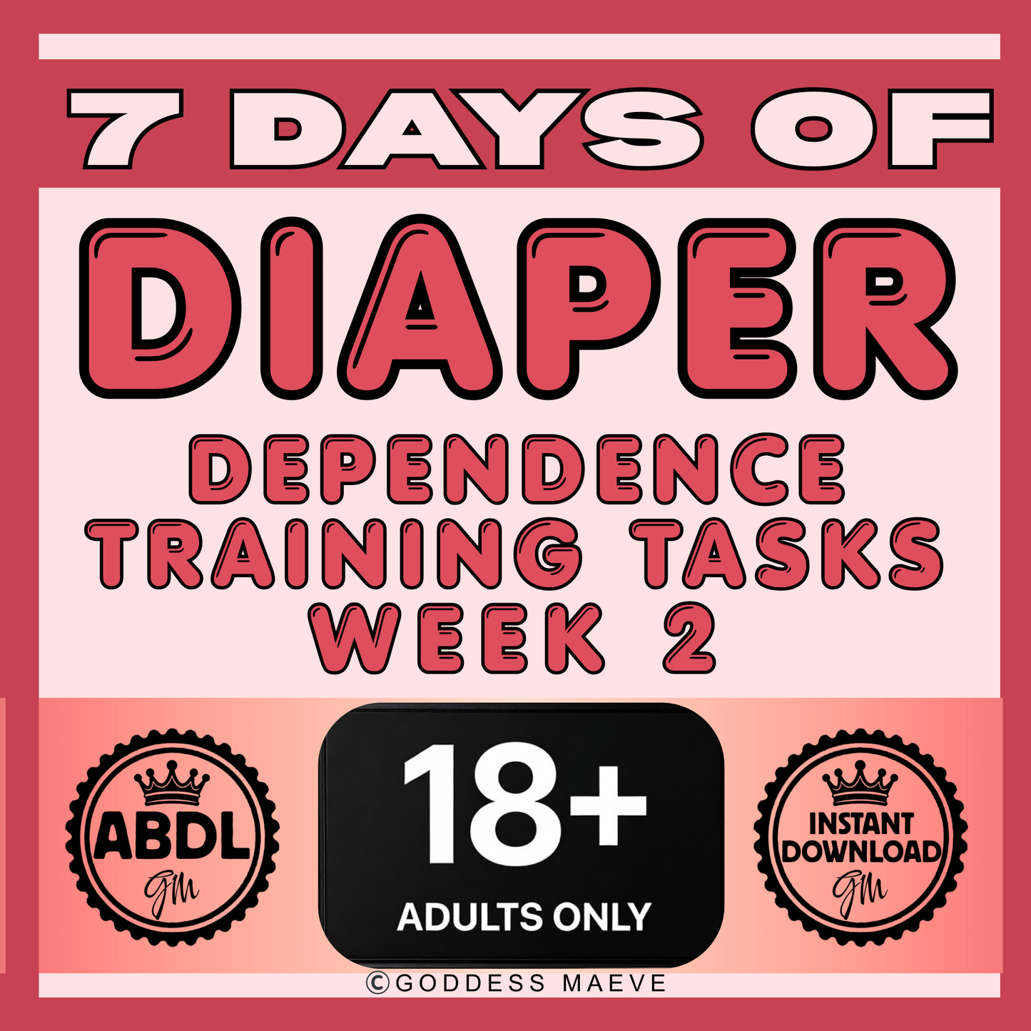 7 Days of Diaper Dependence Training Adult Tasks Week 2 ABDL Pack Digital Download PDF Goddess Maeve