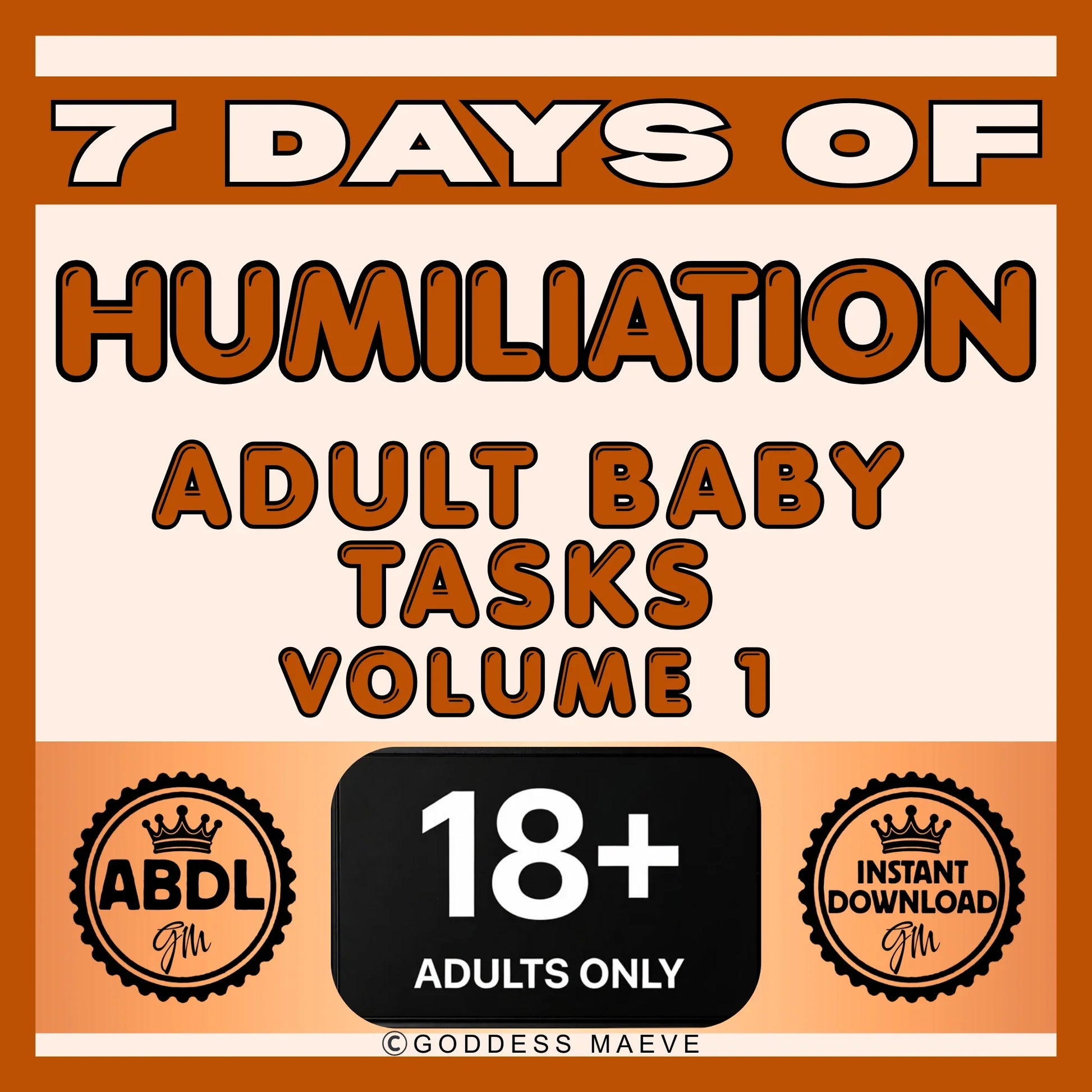 7 days ABDL routine digital task pack for adults, 18+ only, instant download, orange text graphic