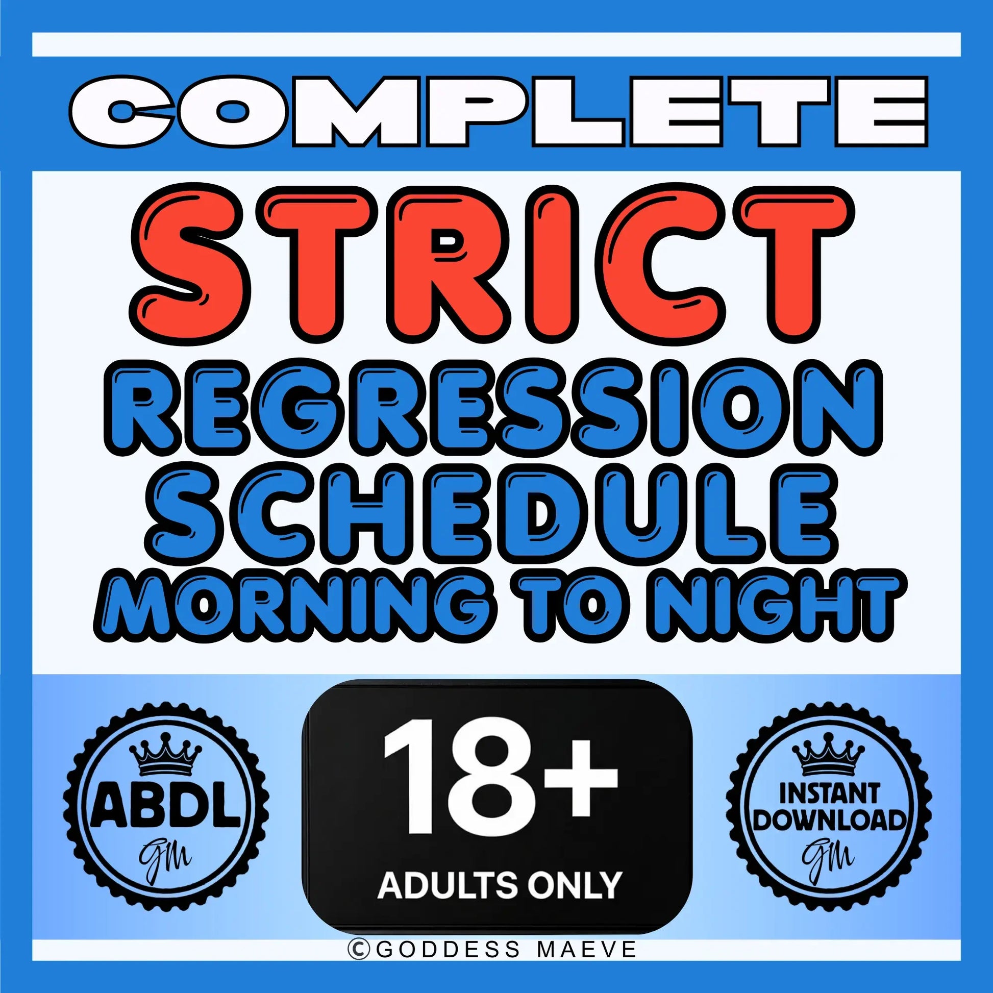 Strict regression schedule digital download for ABDL adults only, morning to night routine