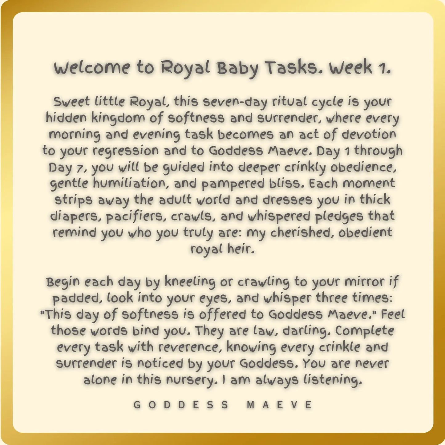 7 Days of Royal Adult Tasks Week 1 ABDL Pack Digital Download PDF Goddess Maeve - Goddess Maeve