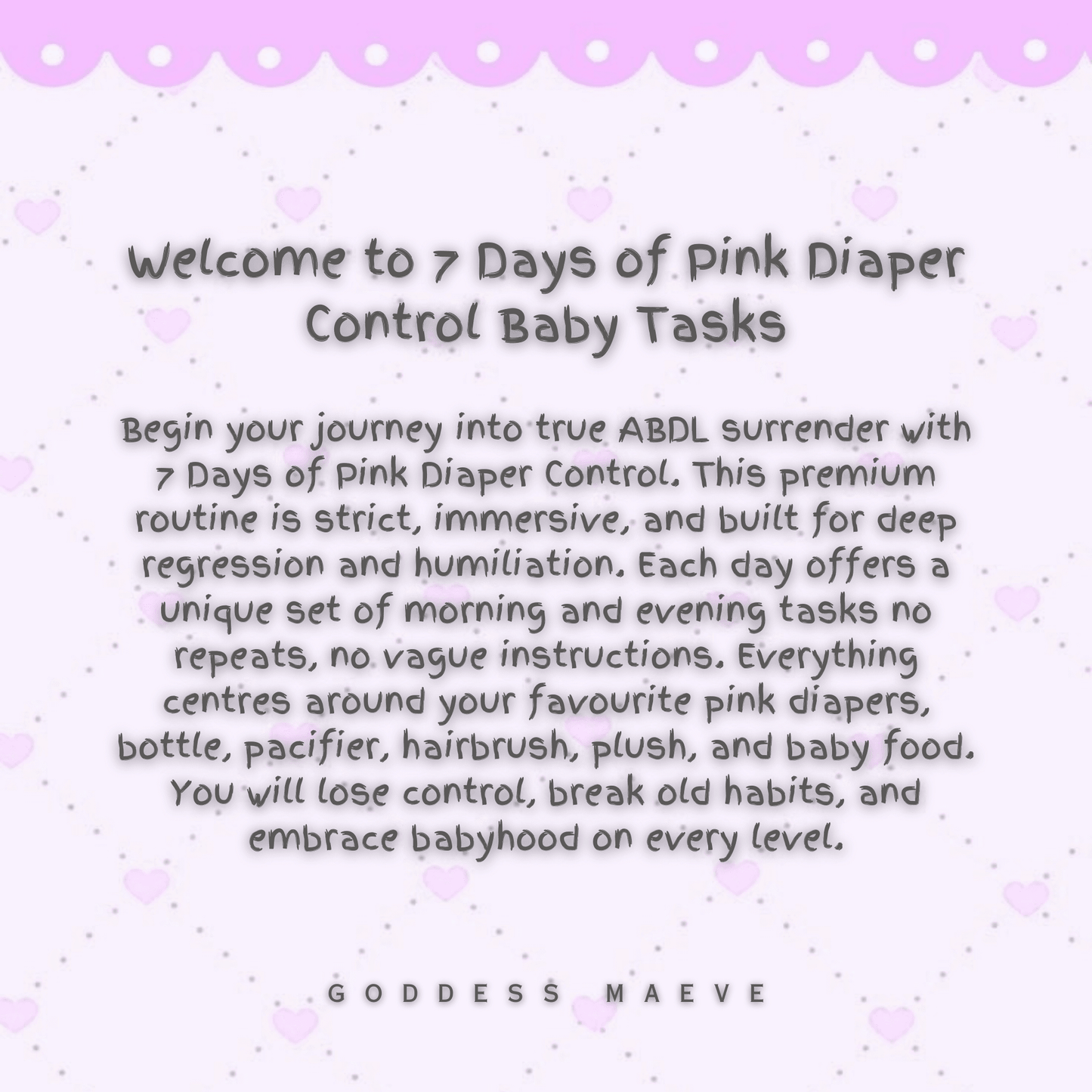 7 Days of Pink Diaper Control ABDL Tasks Pack PDF Digital Download Goddess Maeve - Goddess Maeve