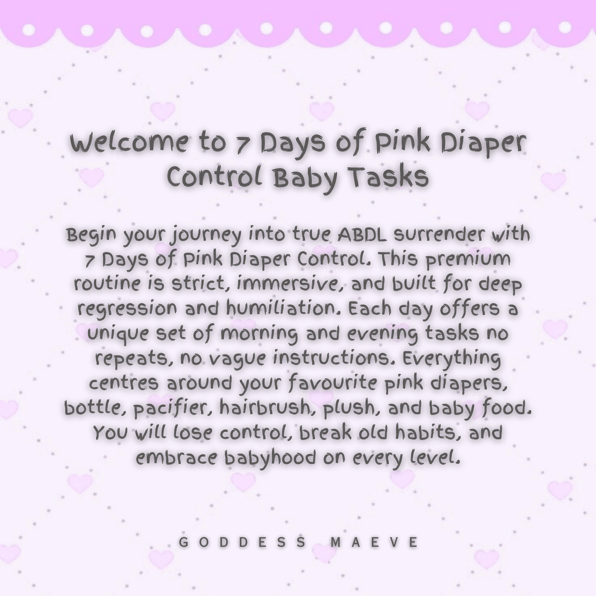 7 Days of Pink Diaper Control ABDL Tasks Pack PDF Digital Download Goddess Maeve - Goddess Maeve