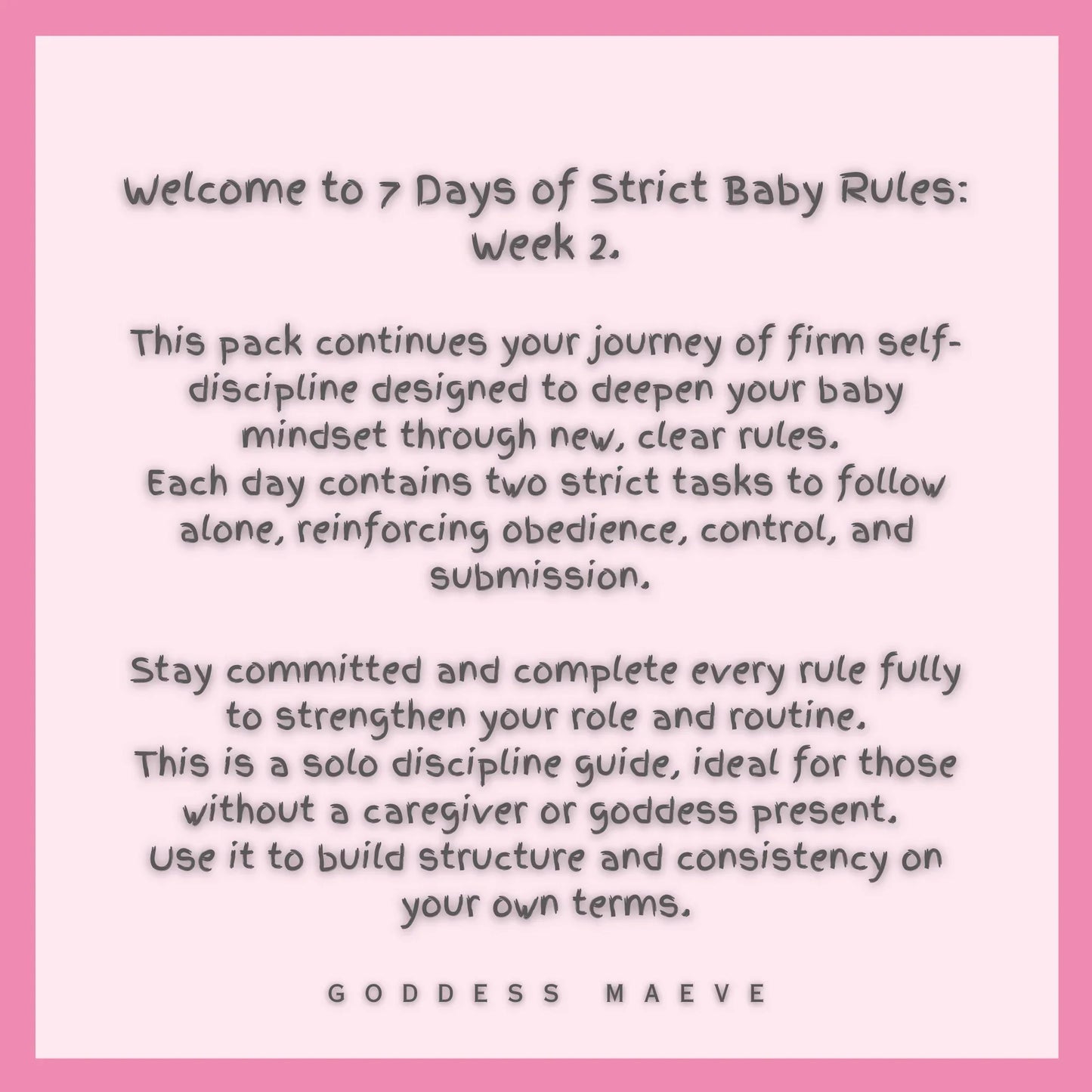 7 Days of Strict Solo Adult Rules Week 2 ABDL Pack Digital Download PDF Goddess Maeve
