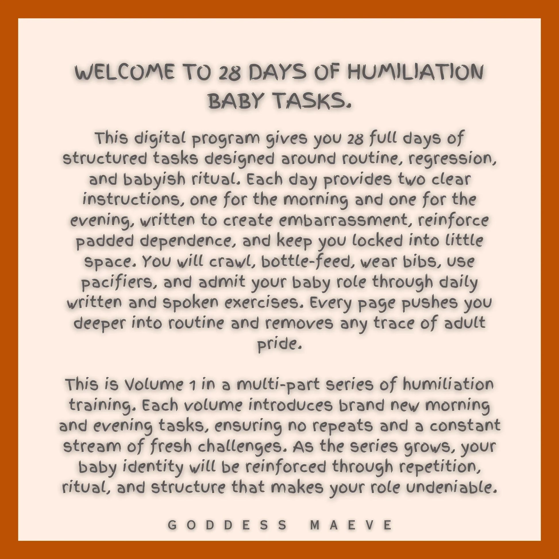 28 days of structured ABDL tasks digital program, text description on cream background with orange border.