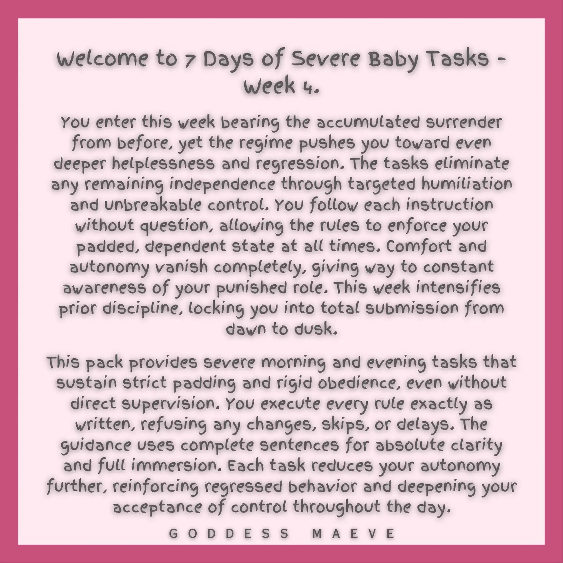 7 Days of Severe Baby Tasks Week 4 routine digital download description on pink background