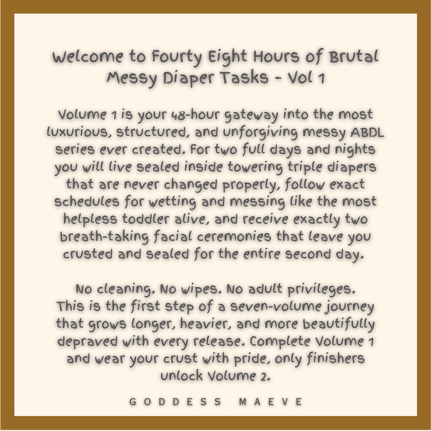 48 Hours of Brutal Messy Adult Diaper Tasks Volume 1 ABDL Pack PDF Digital Download Goddess Maeve - Goddess Maeve