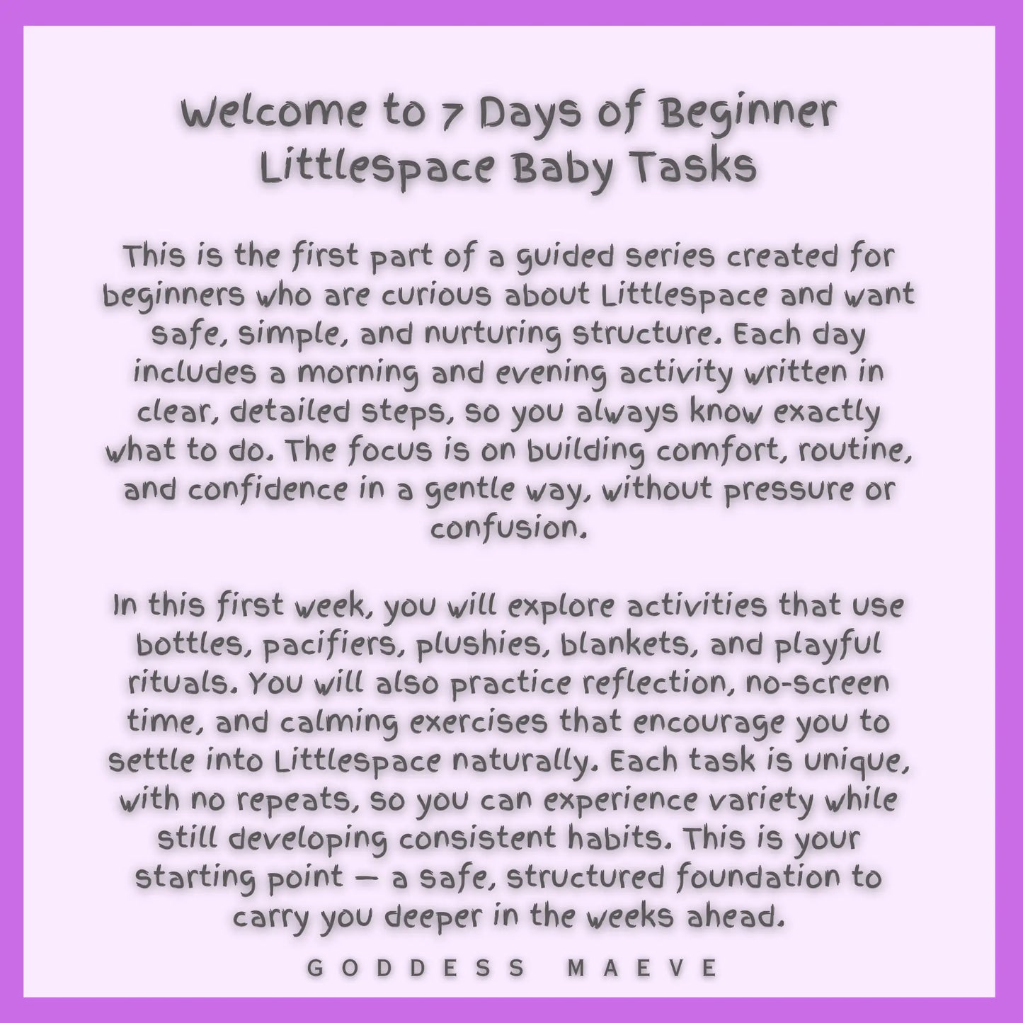 7 Days of Beginner Littlespace Adult Tasks Week 1 ABDL Pack PDF Digital Download Goddess Maeve - Goddess Maeve