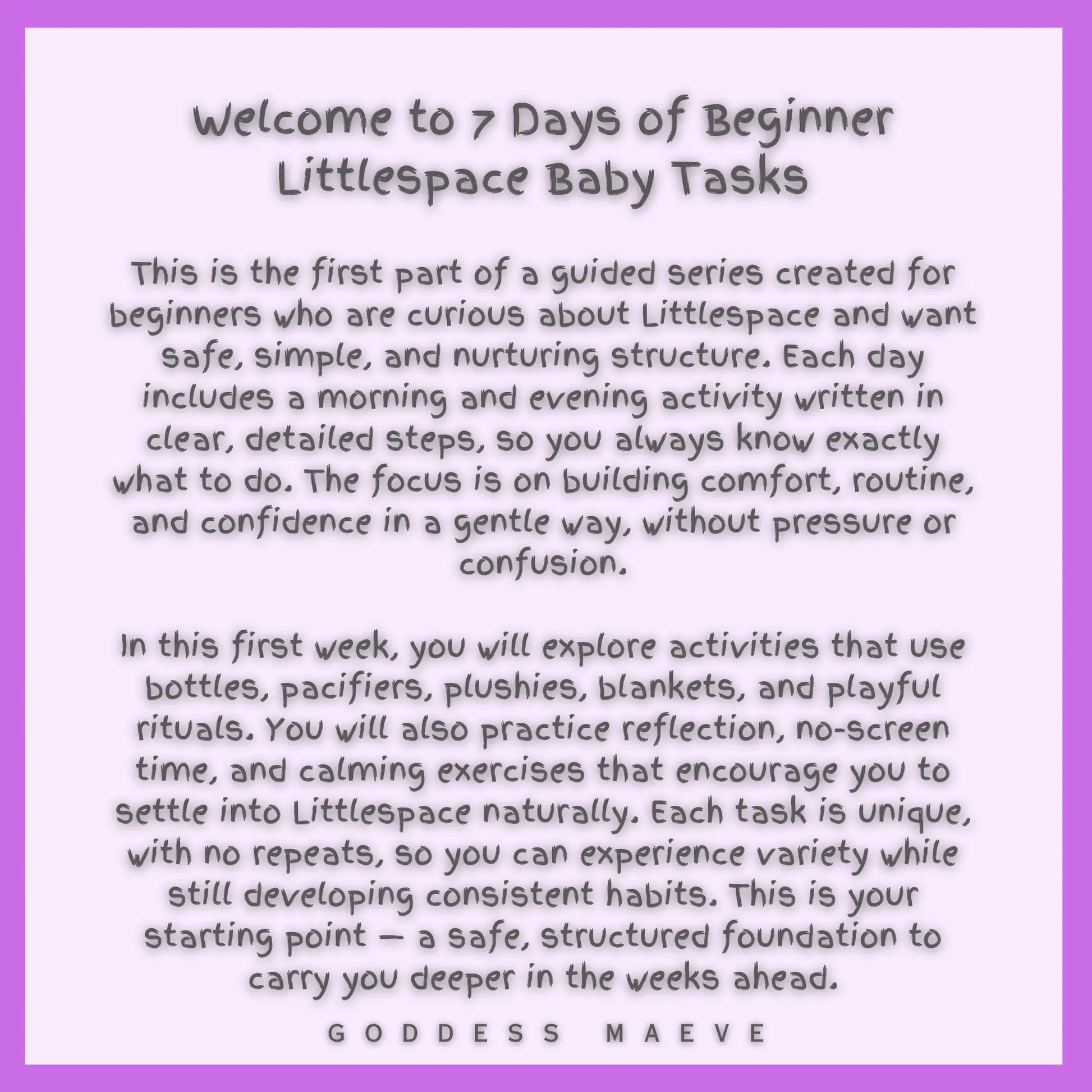 7 Days of Beginner Littlespace Adult Tasks Week 1 ABDL Pack PDF Digital Download Goddess Maeve - Goddess Maeve