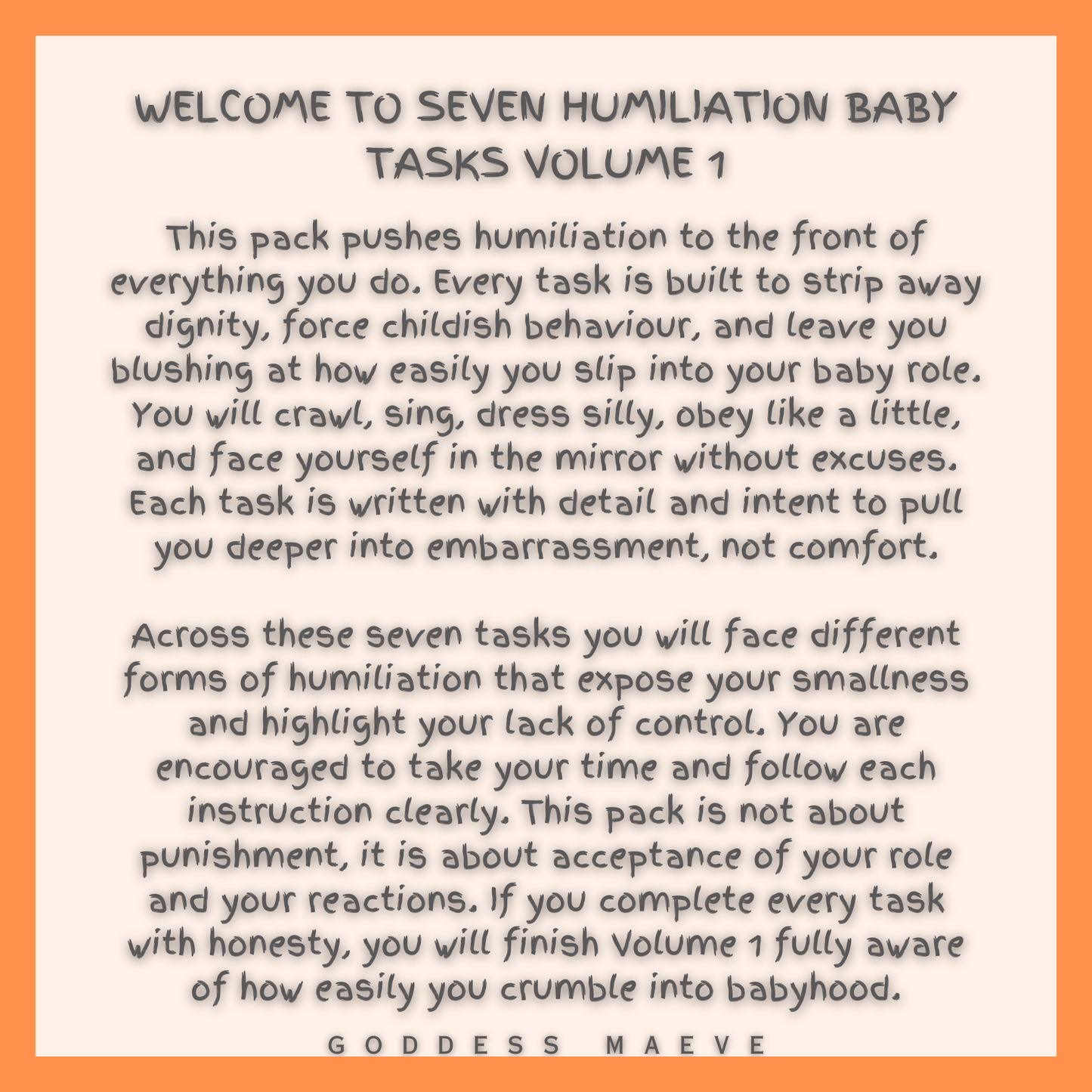 7 Humiliation Adult Tasks Volume 1 ABDL Pack PDF Digital Download Goddess Maeve