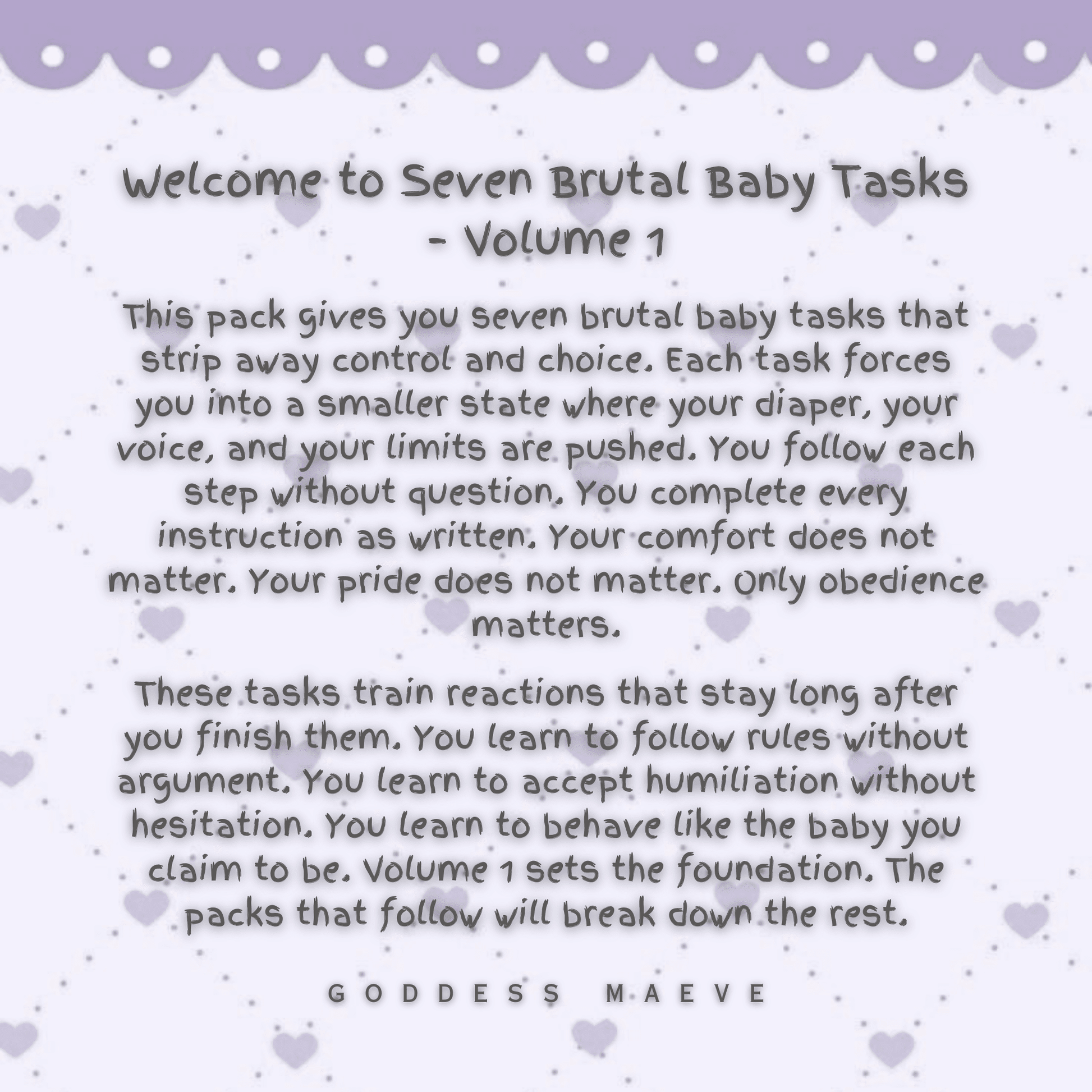 Seven Brutal Adult Diaper Tasks Volume 1 ABDL Pack Digital Download PDF Goddess Maeve - Goddess Maeve