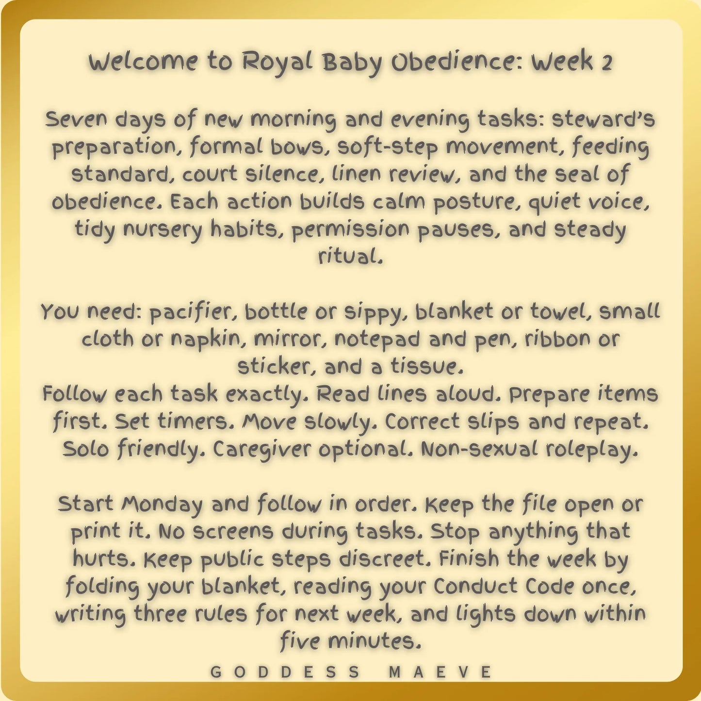 7 Days of Royal Adult Tasks Week 2 ABDL Pack Digital Download PDF Goddess Maeve