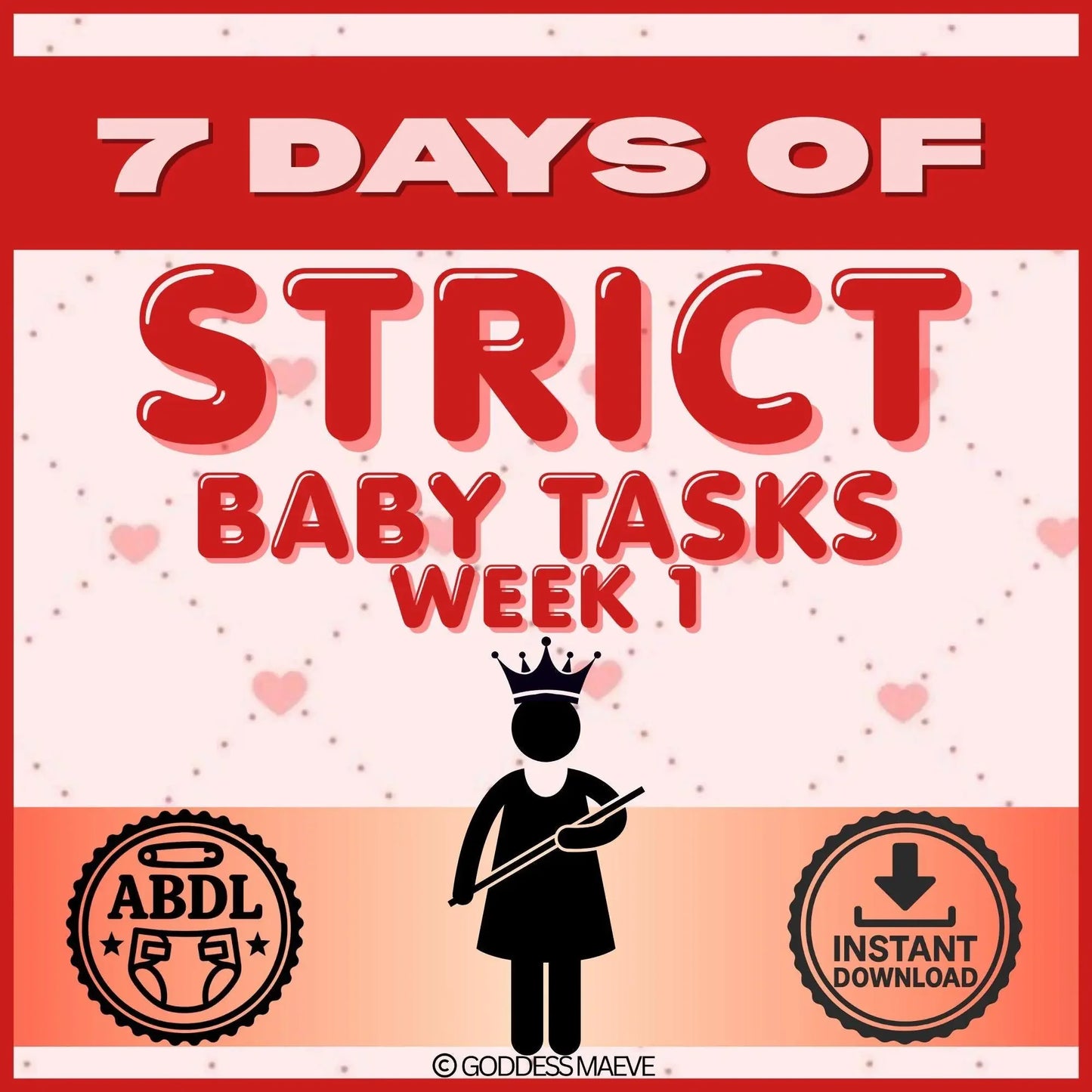 7 days of strict ABDL task pack digital download, pink heart background, ruler icon figure