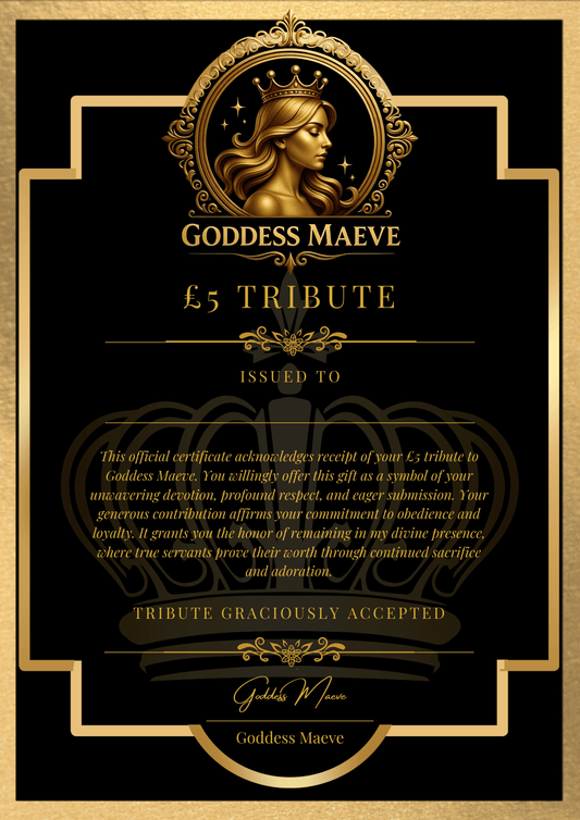 Digital £5 Tribute Certificate Printable Femdom Findom Appreciation PDF PNG Digital Download Goddess Maeve - Goddess Maeve