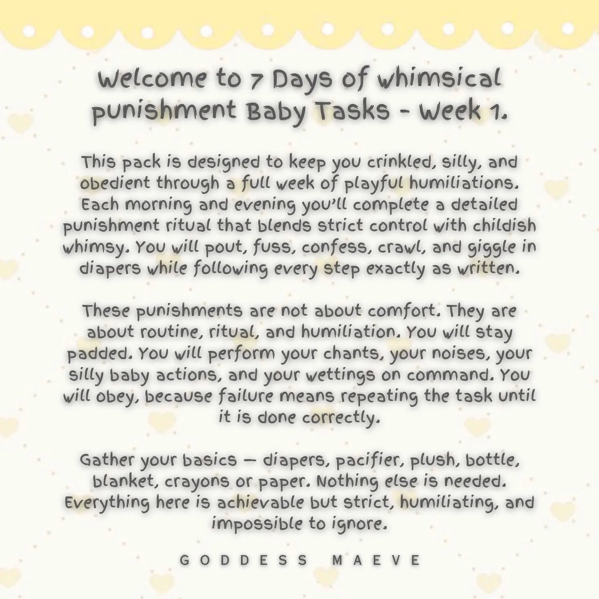 7 Days of Whimsical Adult Tasks Week 1 ABDL Pack PDF Download Goddess Maeve - Goddess Maeve