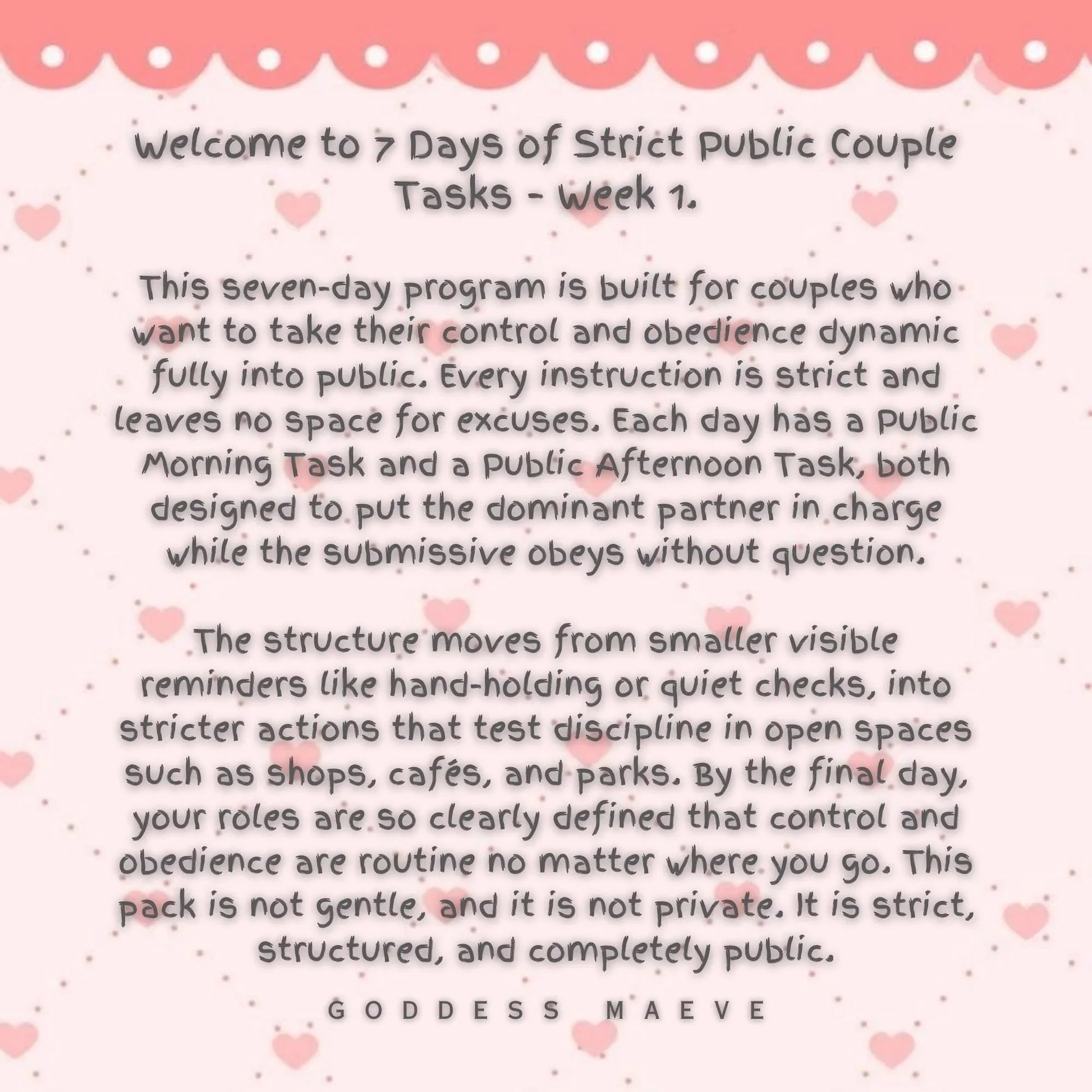 7 Days of Strict Public Couple Adult Tasks Week 1 ABDL Pack PDF Digital Download Goddess Maeve - Goddess Maeve