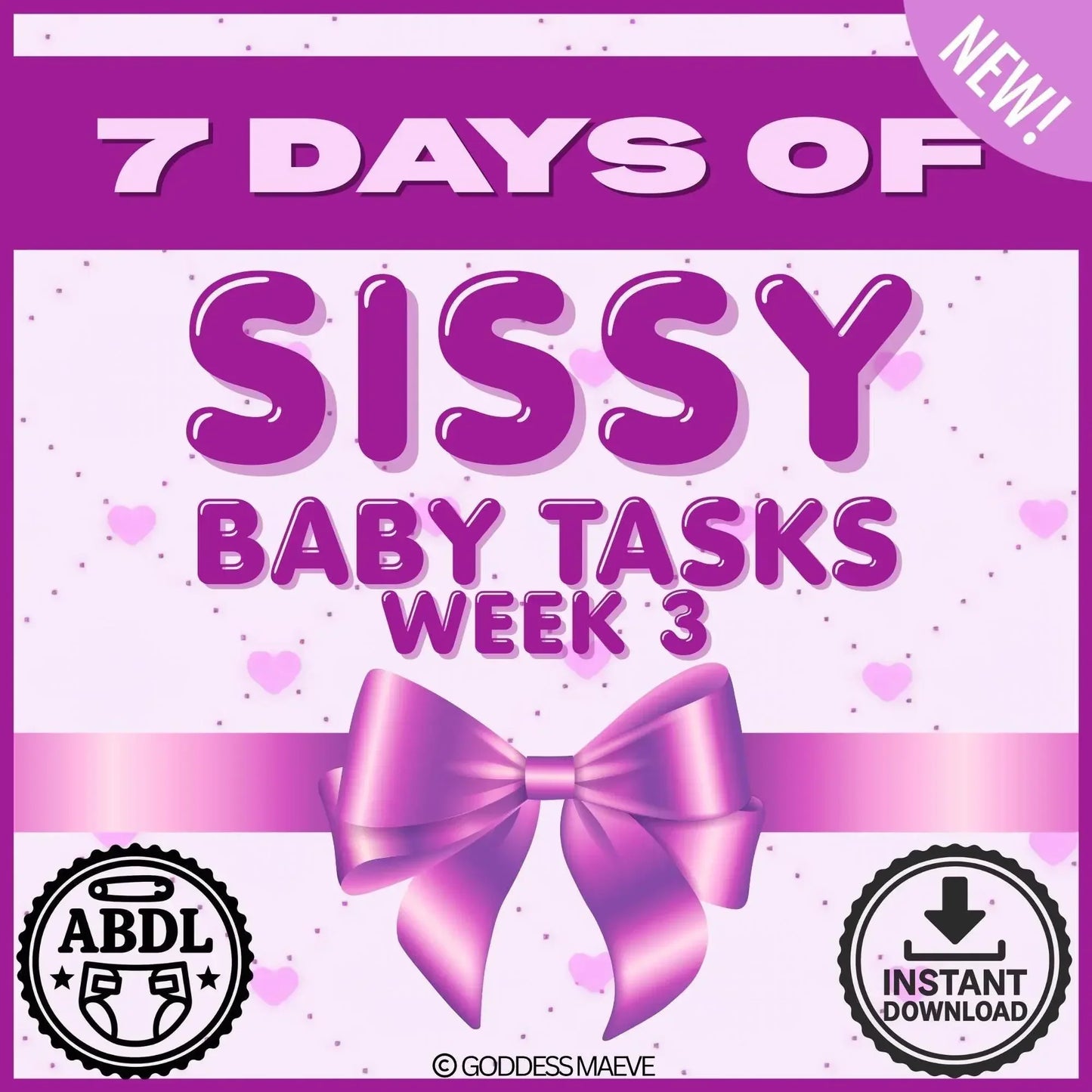 Pink and purple ABDL task pack cover with bow, heart background, and instant download icons