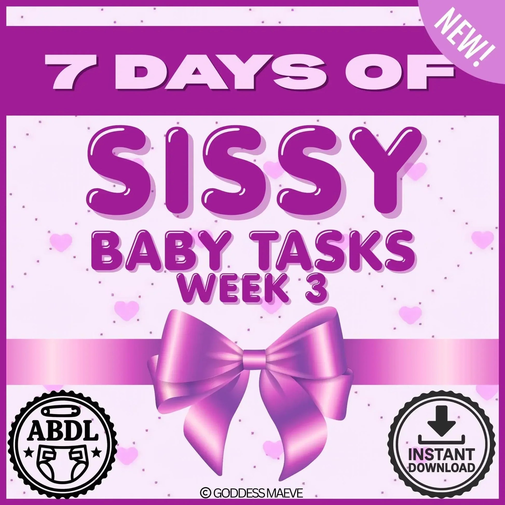 Pink and purple ABDL task pack cover with bow, heart background, and instant download icons