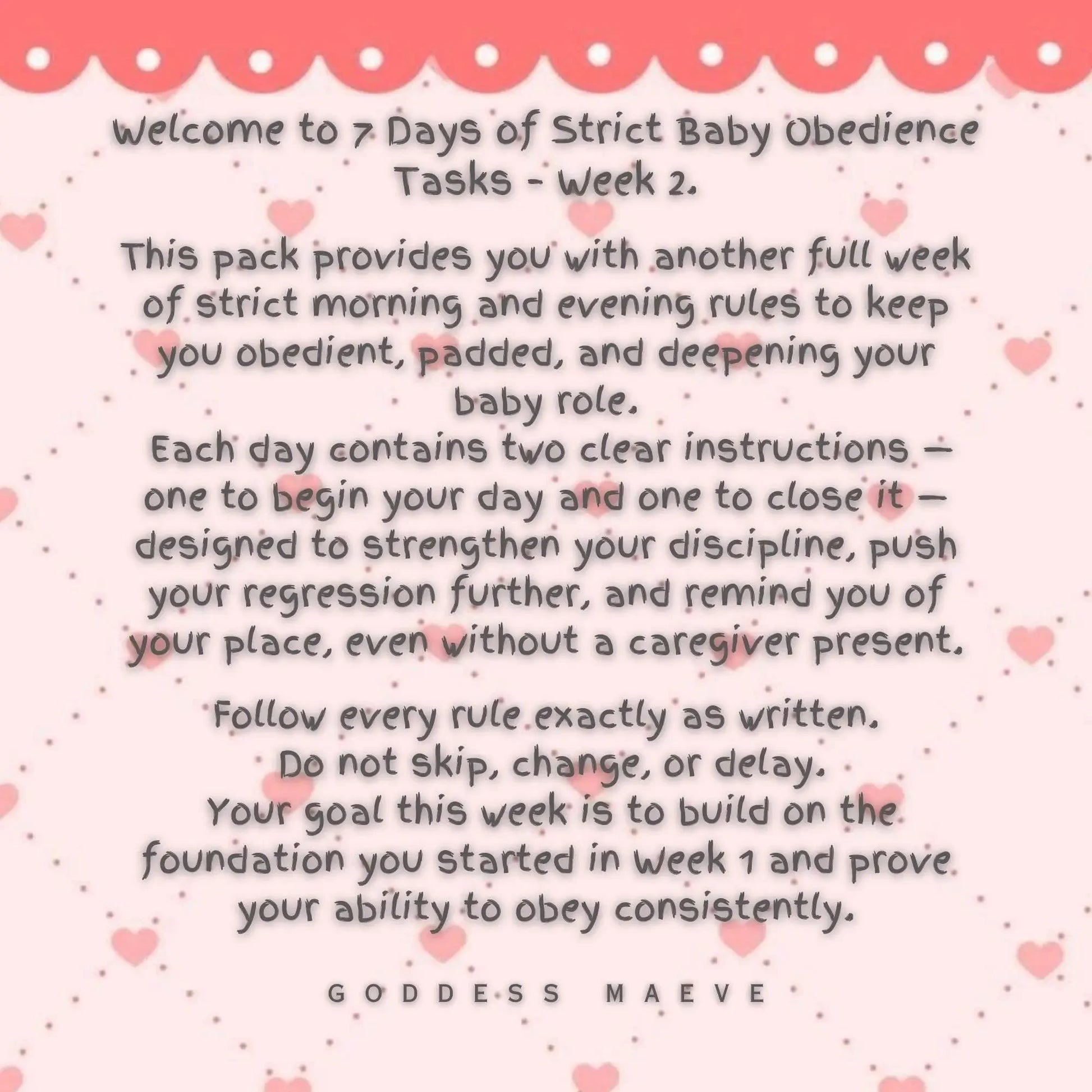 7 Days of Strict Adult Tasks Week 2 ABDL Pack Digital Download PDF Goddess Maeve - Goddess Maeve