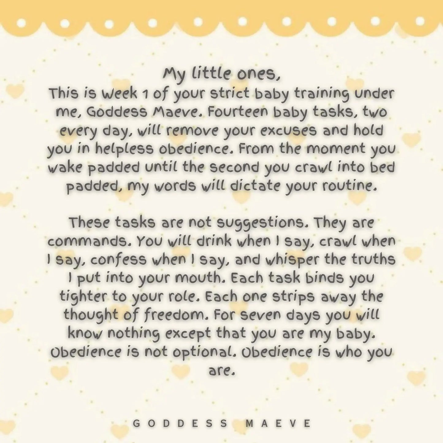 Motivational ABDL baby training message on pastel heart background, digital print for Littles