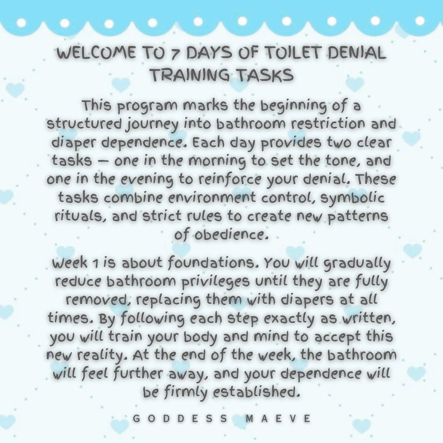 7 Days of Toilet Denial Adult Training Tasks Week 1 ABDL Pack PDF Digital Download Goddess Maeve - Goddess Maeve