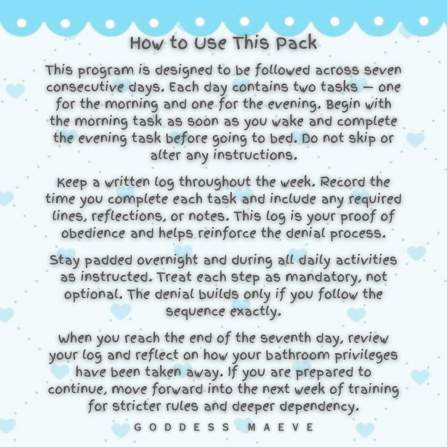 7 Days of Toilet Denial Adult Training Tasks Week 1 ABDL Pack PDF Digital Download Goddess Maeve - Goddess Maeve